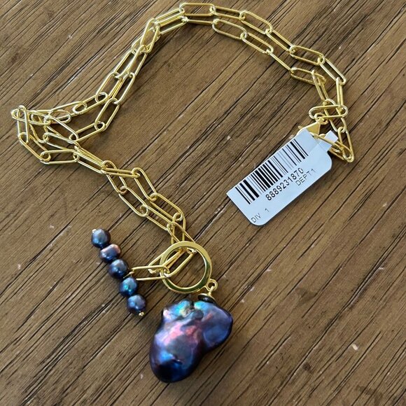 Rarities Carol Brodie Jewelry - Rarities Carol Brodie 201/4" Gold Plated Pearl Toggle Drop Necklace BLACK nwt